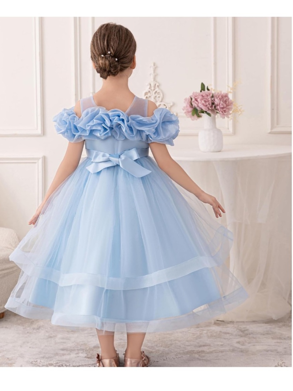 Light Blue Ruffled Tulle Flower Girl Dress - Picture 6 of 7